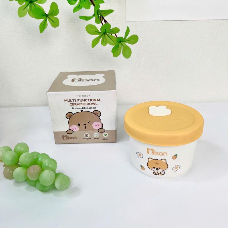 Chén/Hũ Sứ Đựng Đồ Ăn Dặm Nắp Silicon Cho Bé, Thể Tích 250ml, Bát Sứ Ăn Dặm In Hình Họa Tiết Siêu Yêu 5