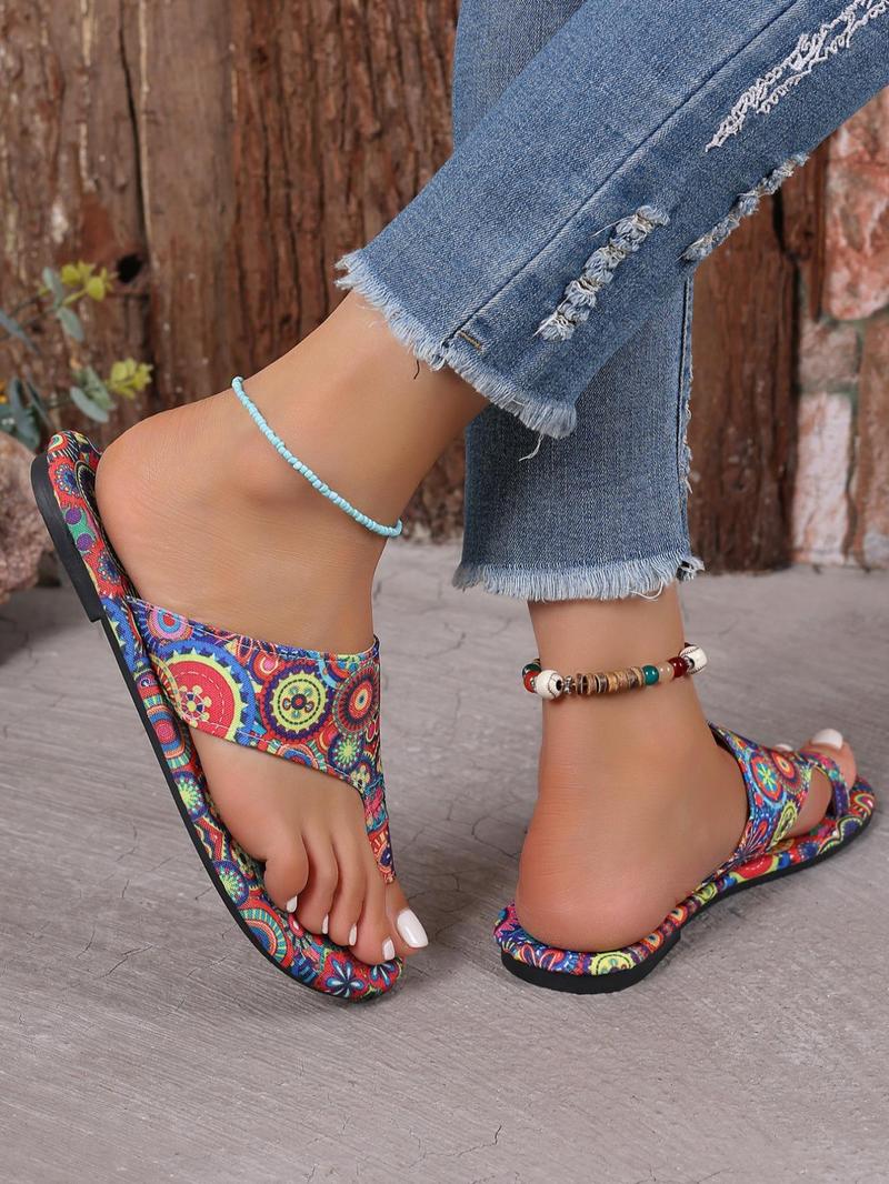Product Introduction of Women's Boho Style Vintage Flower Pattern Slides, Casual Soft Comfortable Slippers for Summer, Lightweight Breathable Slippers for Beach Vacation, Footwear 2