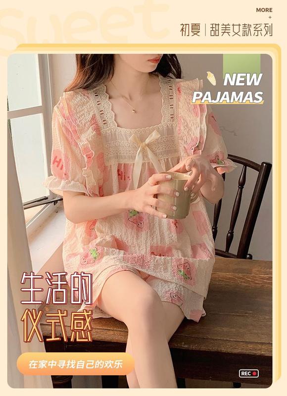 Product Introduction of ชุดนอนแขนสั้นผ้าฝ้ายแท้สำหรับผู้หญิง ชุดอยู่บ้านสไตล์เจ้าหญิง ลูกไม้สาว พลัสไซส์ ฤดูร้อน 1