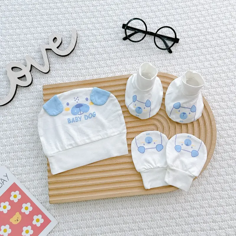 Set Mũ Kèm Bao Tay Bao Chân Thun Lạnh Baby Cute Mềm Mát Cho Bé Sơ Sinh 3