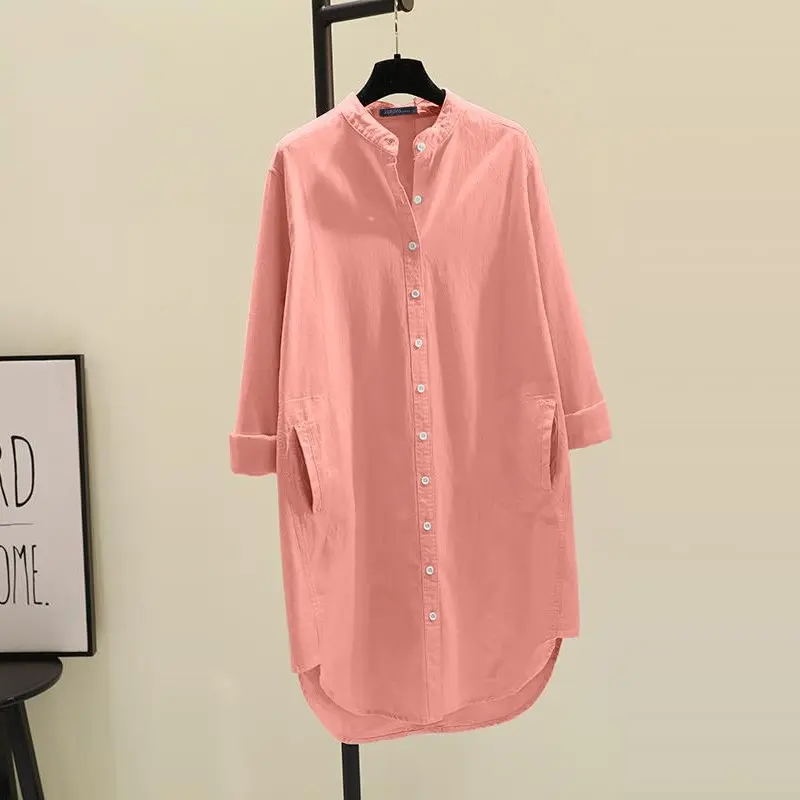 Multi-Color Shirt Women's Cotton Long-Sleeved 2023 Spring and Autumn New Loose Design Bandage Dress Mid-Length Shirt