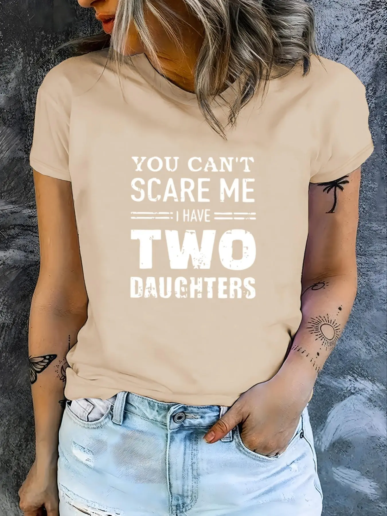 Women's Letter Print Round Neck Tee, Casual Short Sleeve Crew Neck T-shirt for Daily Wear, Ladies Clothes for All Seasons