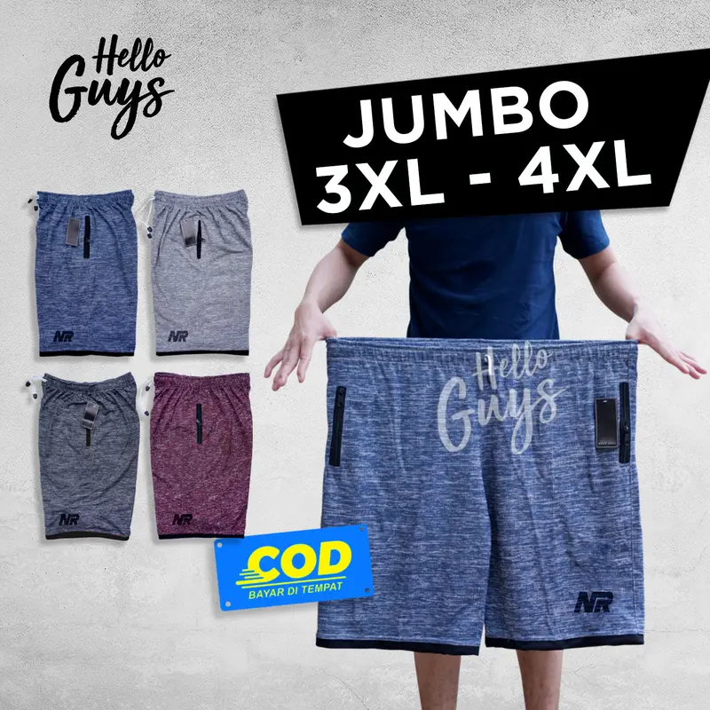 Celana pendek jumbo bb 120kg 110kg 100kg 90kg 80kg ukuran 3XL - 4XL motif polos kantung resleting 0