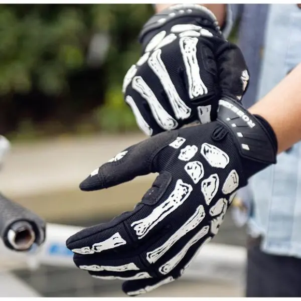 Sarung Tangan Berbasikal, Jari Separuh Penuh, Rekaan Tengkorak Punk, Ringan, Tidak Licin, Sesuai untuk MTB dan Basikal Jalan