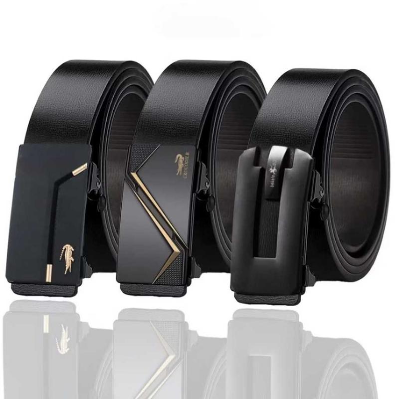 Sabuk Ikat Pinggang Pria Rell Gesper Mewah Kulit Sintetis Import dengan Buckle Hitam Kulit 8