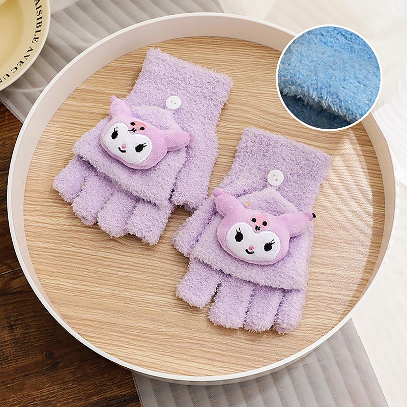 Găng Tay Lật, Thiết Kế Hoạt Hình Dễ Thương, Chất Liệu Nhồi Bông Và Lông Cừu, Ấm Áp Mùa Đông, Họa Tiết Hoạt Hình Dễ Thương, Dày, Găng Tay Hở Ngón Cho Nam Và Nữ 5