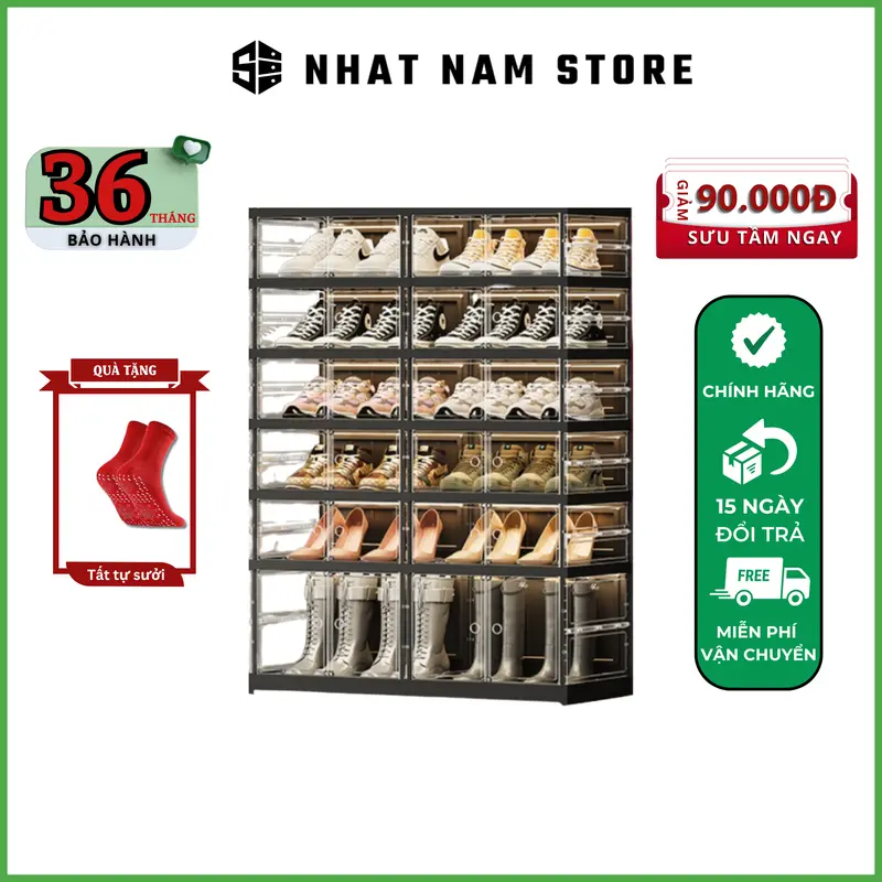 Tủ giày 24 đôi màu đen trong suốt có bánh xe 9104T-5-1G Black 1