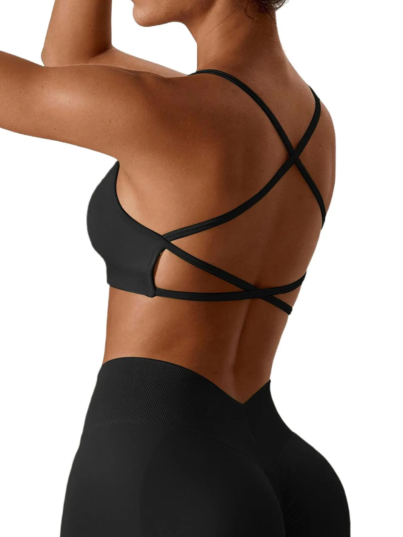 Women's Solid Criss Cross Backless Sports Bra, Breathable Comfortable Removable Chest Pads Sports Bra, Ladies Sportswear for Indoor Outdoor Wear, Gym Clothes
