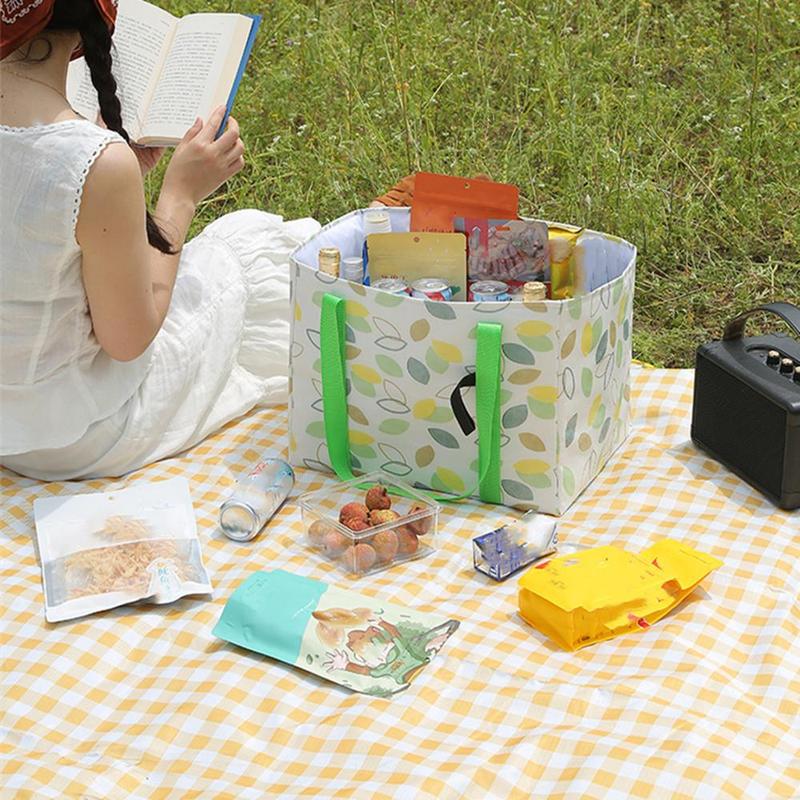 Large Capacity Picnic Basket, 1 Count Portable Foldable Picnic Bag for Spring Holiday Outdoor Camping Picnic, Outdoor Accessories 8