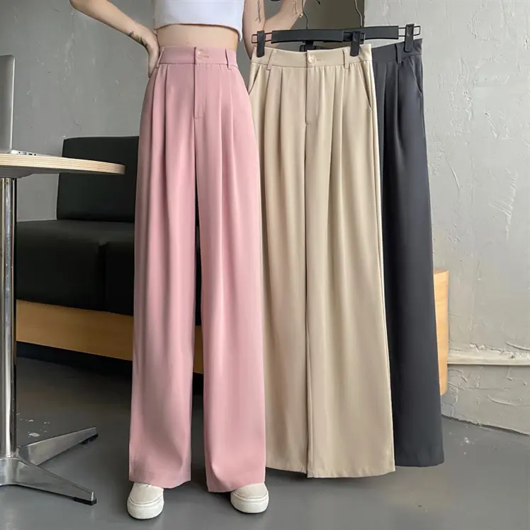 Fashion Suit Women's Pants Summer Loose High Waist Wide Leg Draping Effect Pants Straight Casual Pants