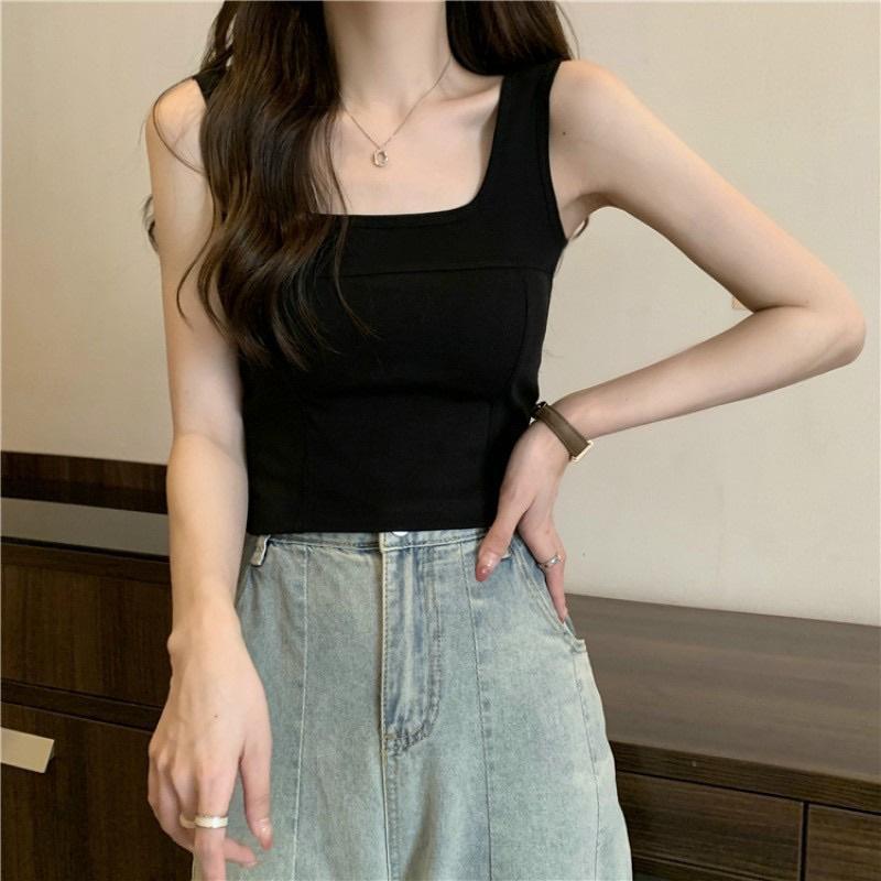 Product Introduction of Áo 2 dây nữ, Áo cổ vuông croptop CÓ MÚT NGỰC, Chất liệu cotton mềm mại, co giãn, Kiểu dáng trẻ trung Hàng QC Loại 1 Kem Đệm mút Màu Đen Women Tre áo croptop cóáotrong 5