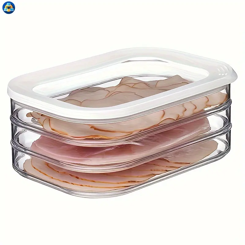 C&S     3-Layer Leak-Proof Food Storage Container - Made of Reusable, BPA-Free Plastic with an Airtight Seal. Ideal for Storing Deli Meats, Fruits, Vegetables, and Snacks. A Great Kitchen Organization Accessory.