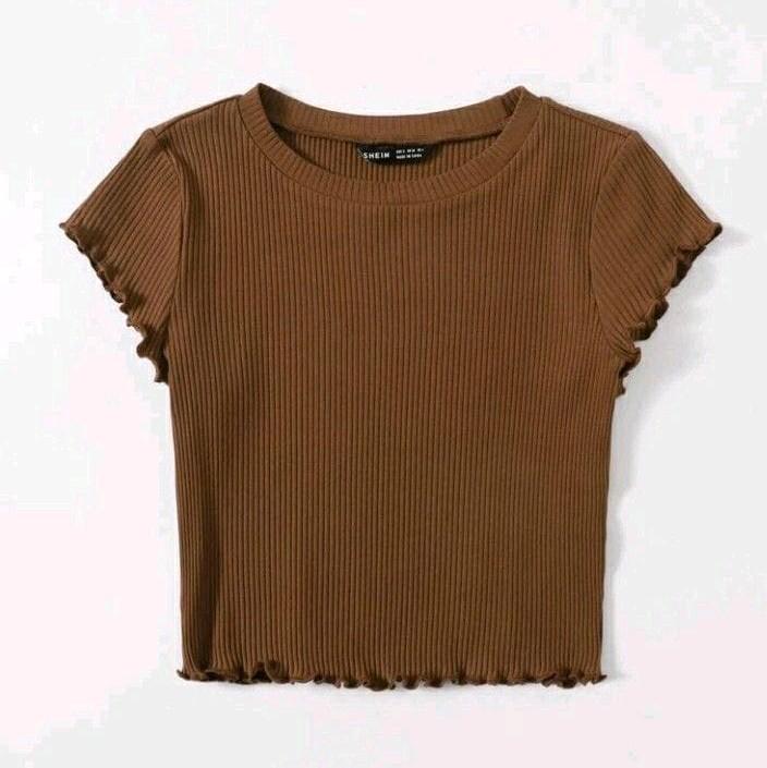 Atasan Crop Top // Lengan Pendek // material rib knit // Melar Wanita Polos Baju Kaos 1