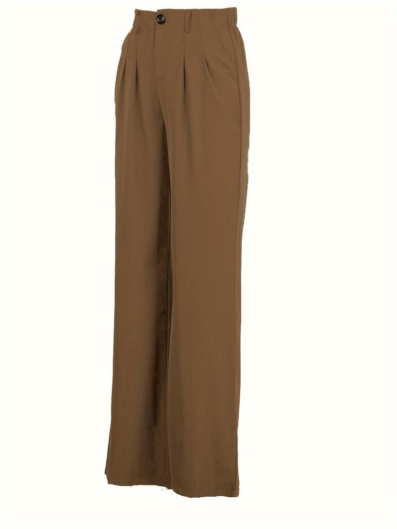 Product Introduction of Women's Solid Plicated High Waist Straight Leg Pants, Casual Pocket Trousers for Daily Wear, Ladies Bottoms for All Seasons 13