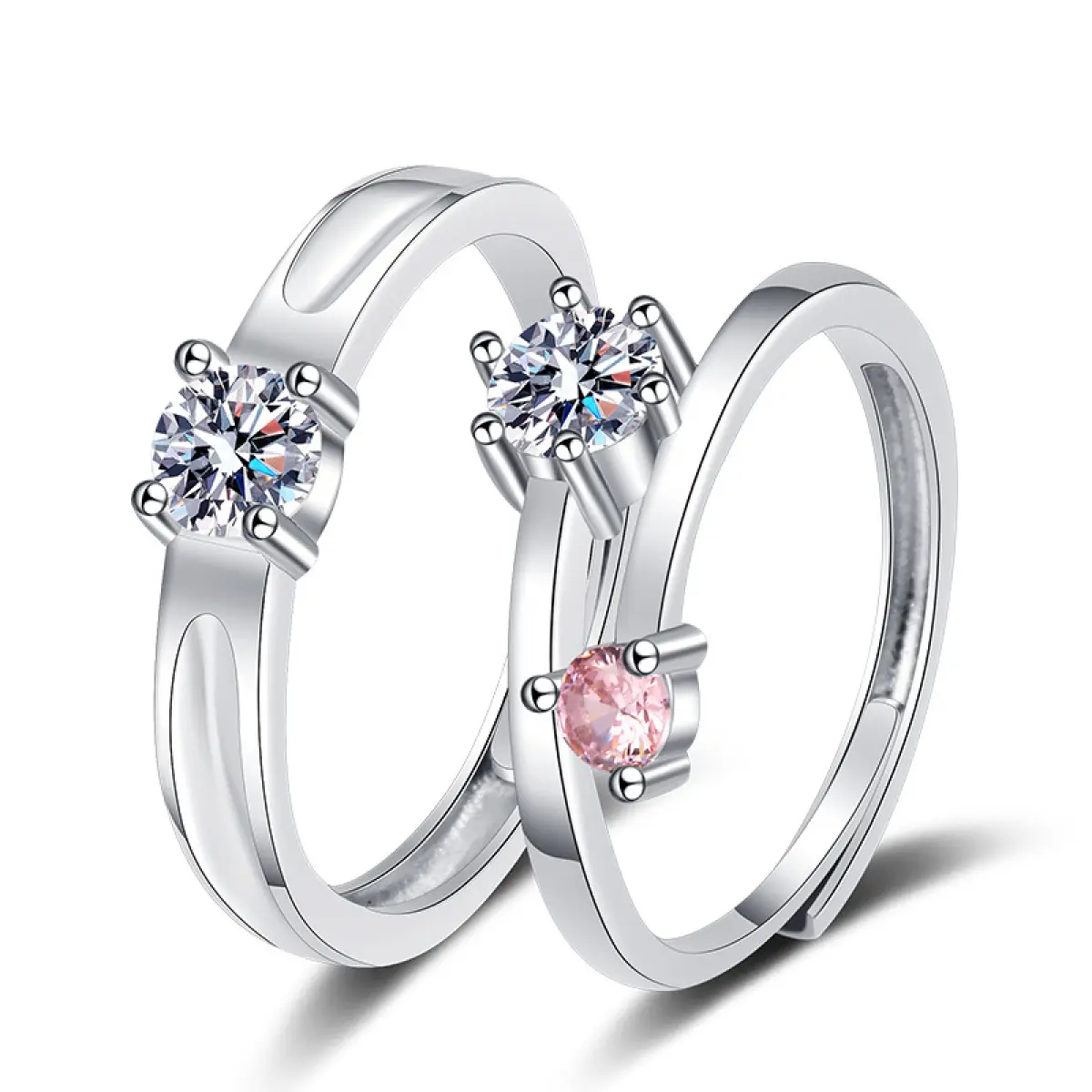 2pcs His and Hers Wedding Ring Sets Couples Engagement Rings Women and Men 925 Sterling Silver AAA Cubic Zirconia Couple Rings Adjustable