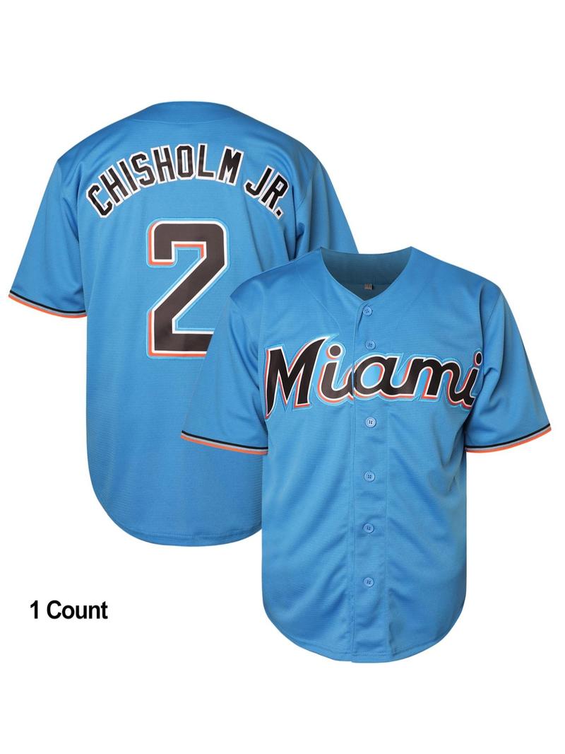 Product Introduction of Men's Letter & Number Embroidery Button Front Baseball Jersey, Breathable Sports Jersey, Casual Sportswear for Competition Training 1