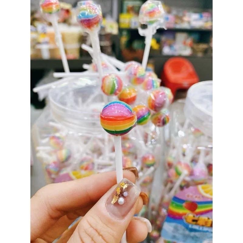 1 hộp 200 cái Kẹo Mút Nhỏ Cầu Vồng Ăn Vặt Snack Food Candy Thức Ăn