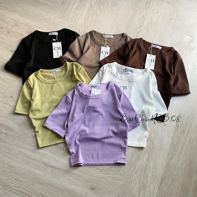 Áo Thun Croptop Cổ Tròn Tay Ngắn Chất Liệu Thun Gân BC703