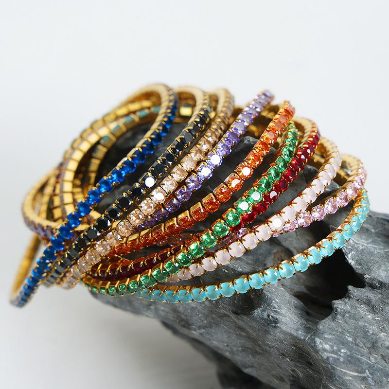 French-Style Colorful Elastic Zircon Bracelet Titanium Steel 18K Gold Non-Fading Niche Temperament All-Match Bracelet for Women 2