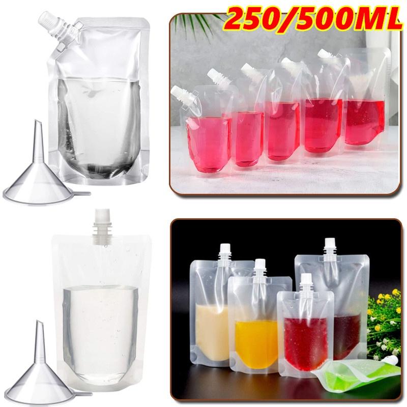 50 Pack Reusable Clear Drink Pouches With 50 Reusable Straws, Stand Up Drink Bags