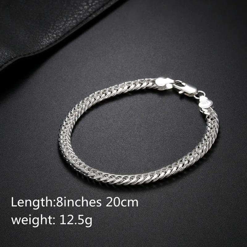 Fashion original brand 925 Sterling Silver man 6MM geometric chain bracelets neckalces for women Party wedding jewelry sets 4