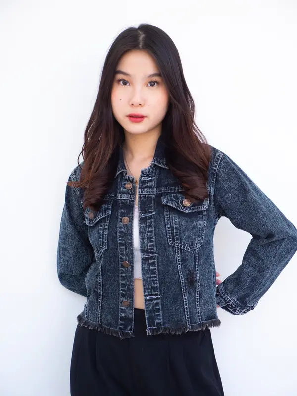 FUFU JEANS - JAKET JEANS RAWIS HITAM KANTONG 2005 0