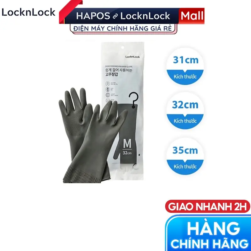 Găng tay LocknLock rửa chén bát có móc treo Chính hãng, bao tay cao su tự nhiên siêu bền, dai, bám tốt - HAPOS OFFICIAL 2
