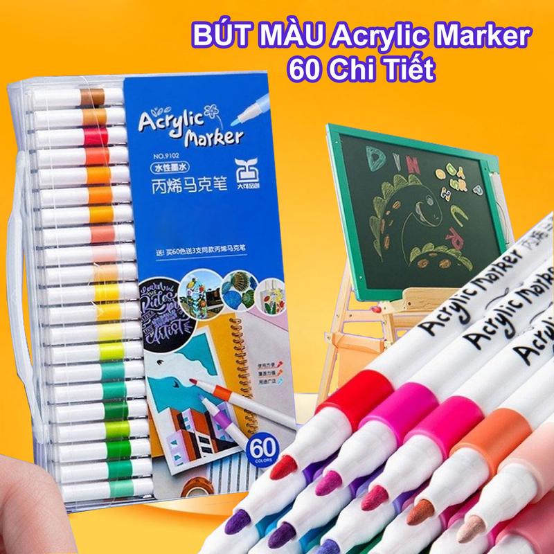 Bộ 60 Màu Bút màu Acrylic Marker Cao Cấp 60 màu - bút sơn Acrylic chống nước vẽ trên mọi chất liệu vẽ giày vải chai lọ
