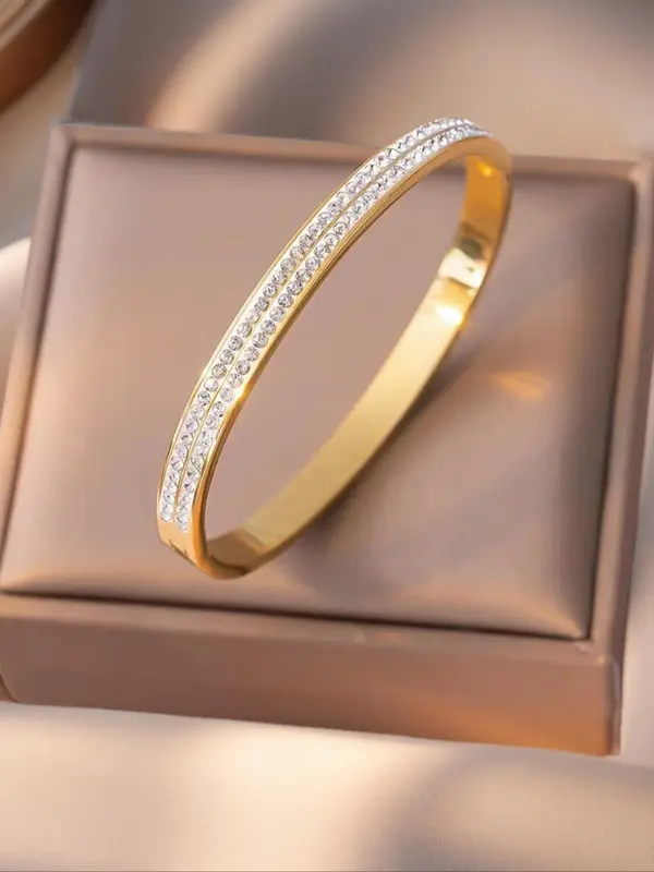 Women's Elegant Rhinestone Decorated Bangle, Exquisite Trendy Bangle, Fashionable Jewelry for Women As Gift 2
