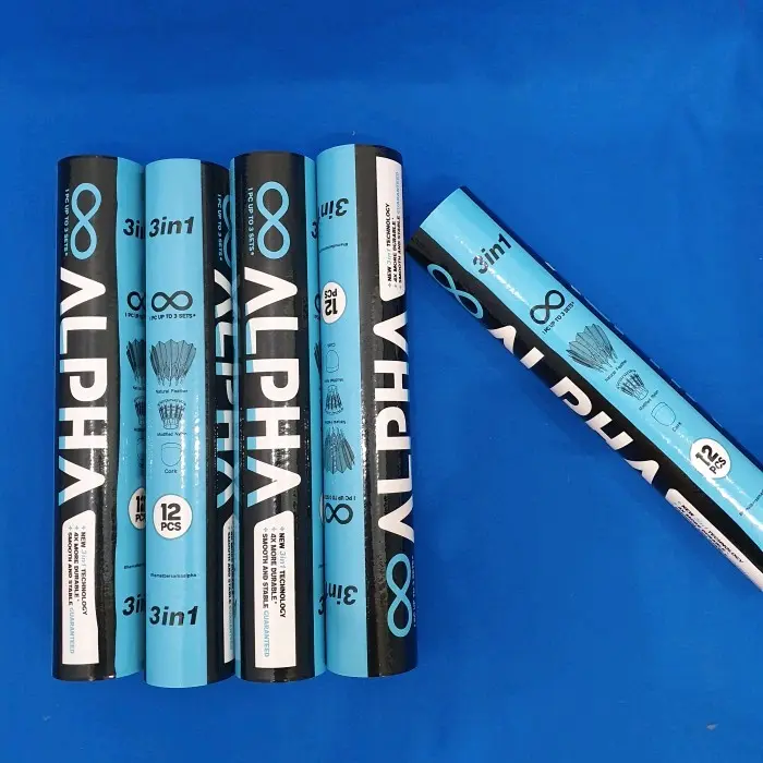 Shuttlecockcock Alpha 3in1 Blue/Black Badminton Bulu dengan Teknologi Campuran Bulu Asli dan Tangkai Plastik Nylon - Raket
