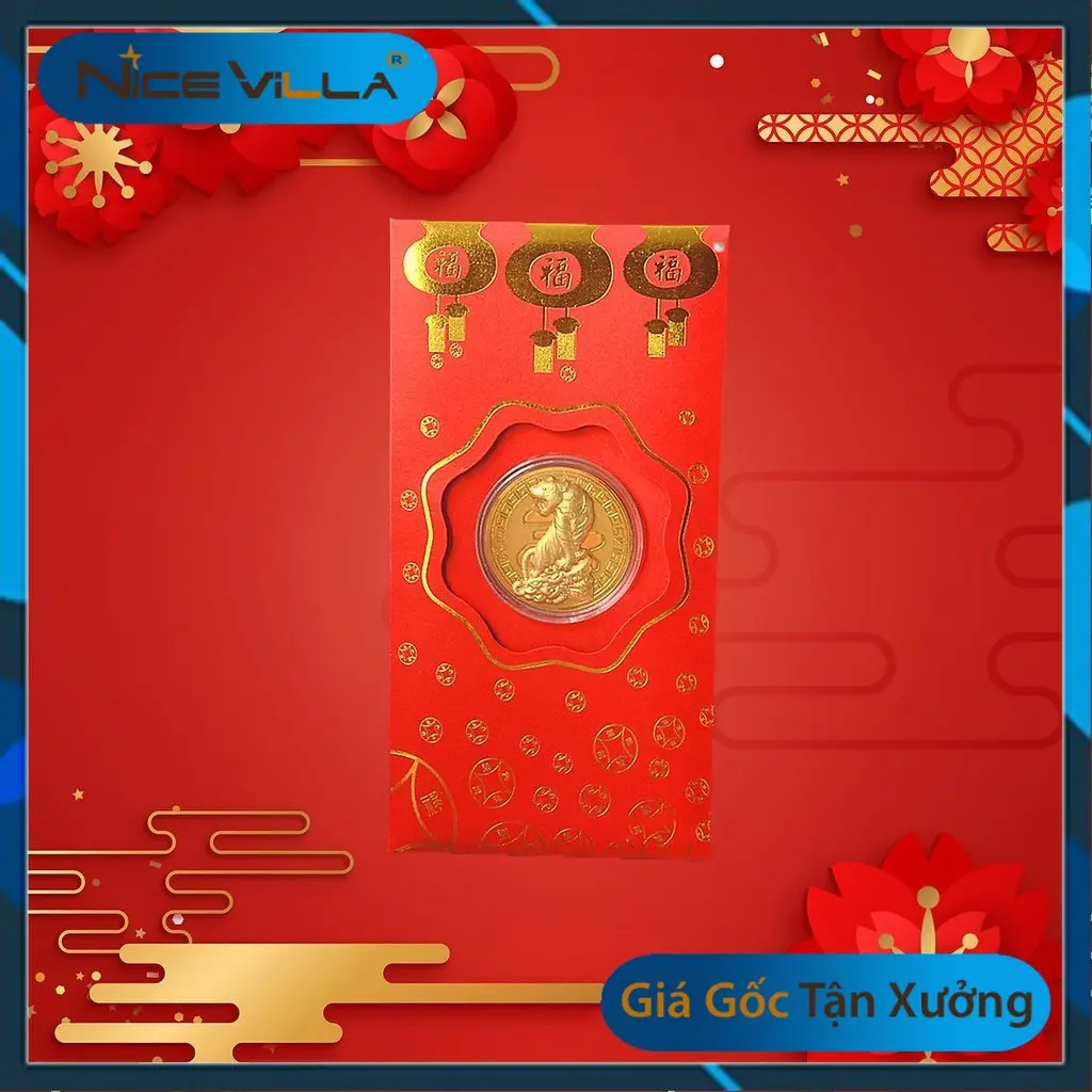 Bao Lì Xì Thần Tài Hình Thần Tài Mạ Vàng