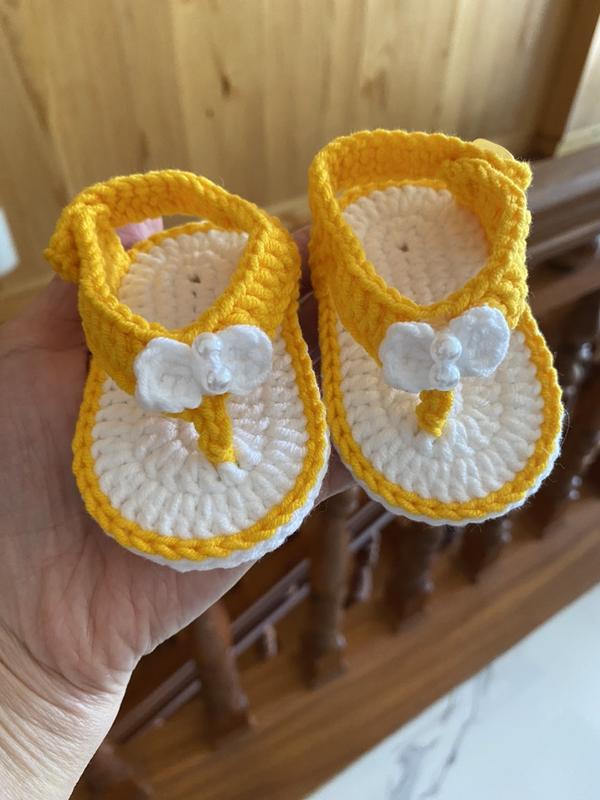 Giày xỏ ngón handmade đính nơ cho bé chất liệu len milk cotton