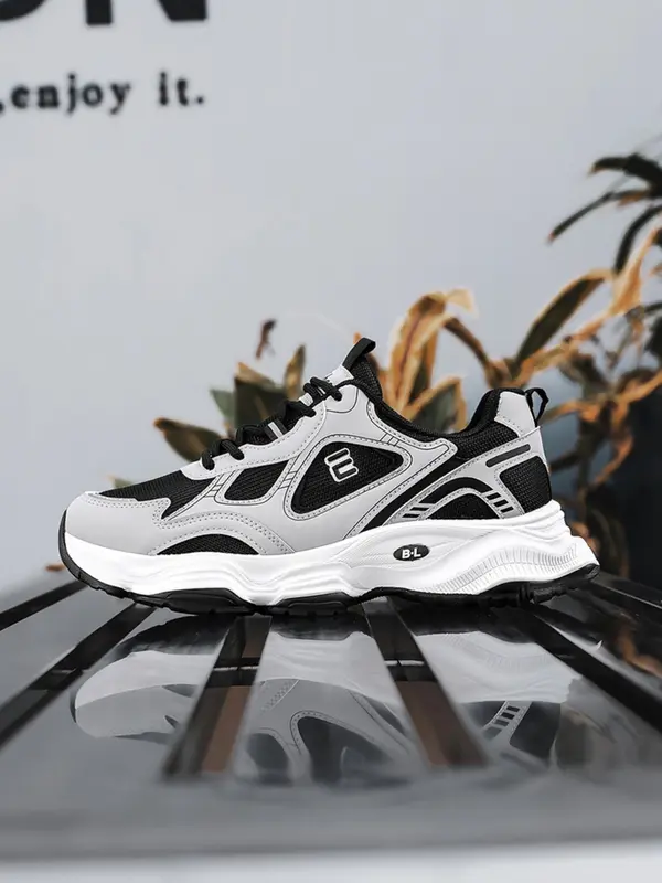 Men's Letter Print Lace Up Low Top Sneakers, Casual Lightweight Breathable Comfortable Sports Running Shoes, Perfect for Students and Outdoor Sports, Closed 6