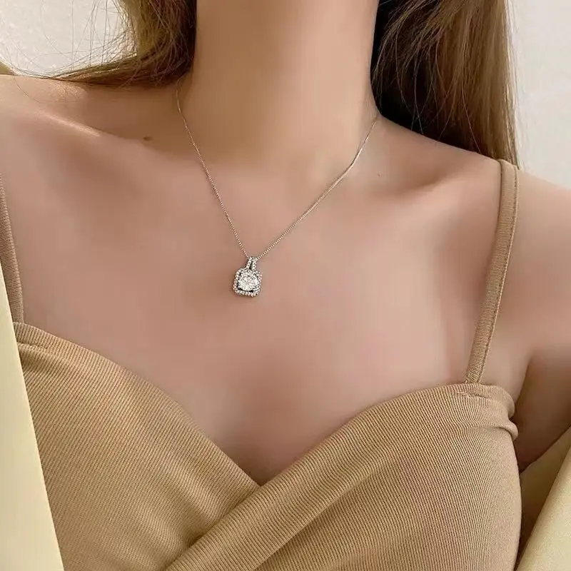 Kalung Modis moissanite 1ct berlian Moissanite desain persegi 1
