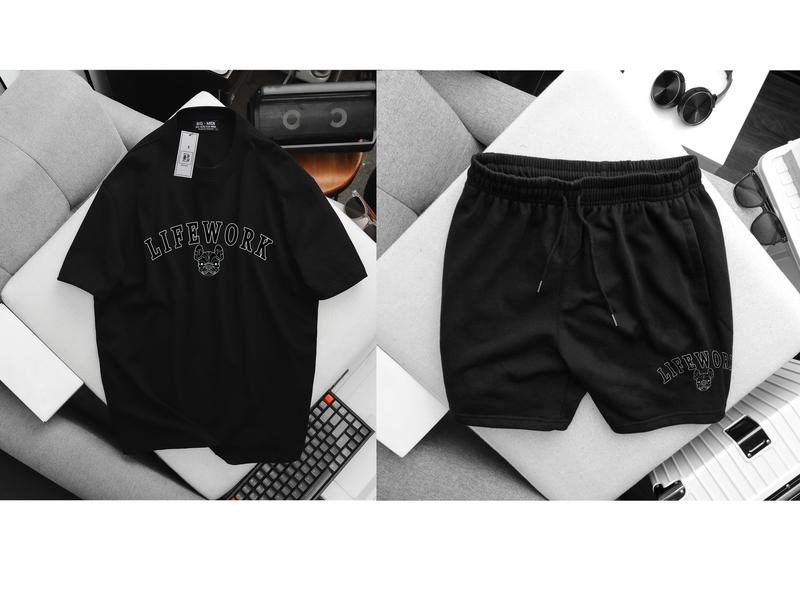 [bigsize] Đồ bộ quần áo cotton bigsize nam in Life work thời trang bigsize nam < 140kg