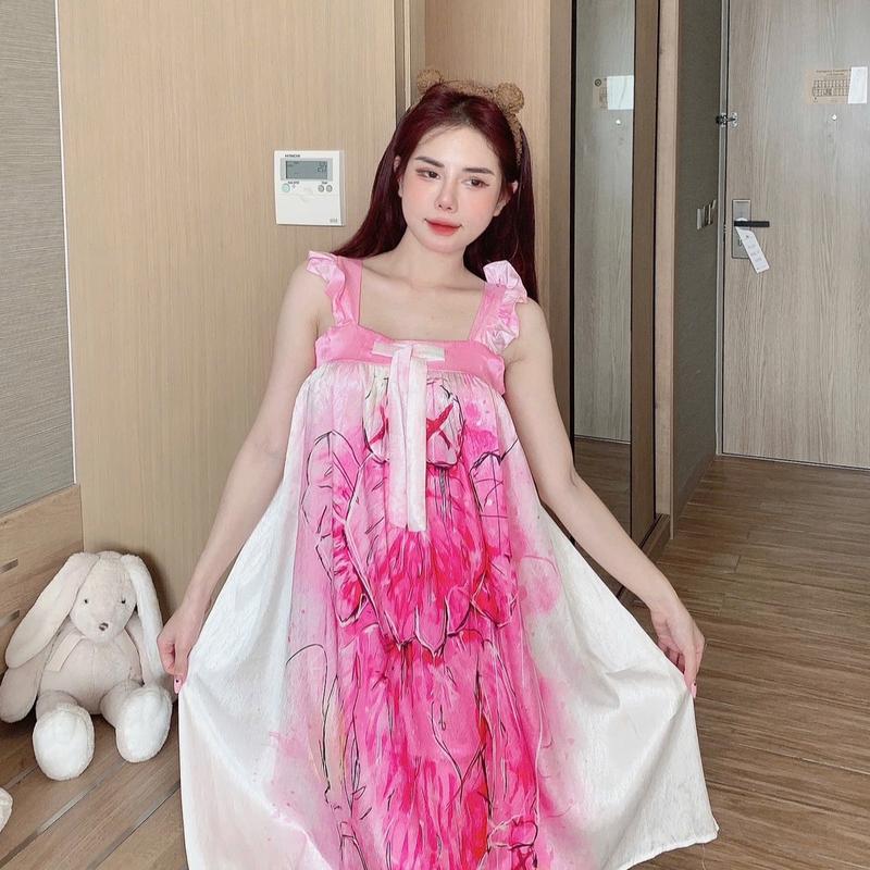 Đầm 2 dây váy ngủ mặc nhà dáng cánh tiên chất lụa xước phom từ 40-65kg Nữ Đầm Ngủ Women Dress 9