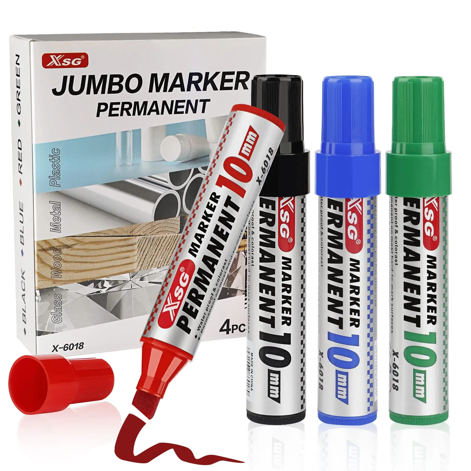 4pcs/set 10mm Permanent Marker Pen, Assorted Ink Colors Acrylic Marker, Chisel Tip Marker for Plastic, Stone, Wood, Metal and Glass Doodling