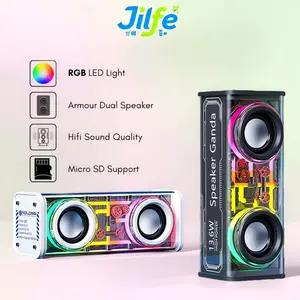 【Jlife】V8 Speaker Bluetooth V5.3 Mini Portable LED Transparan Bass Stereo Support Memory Card