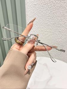 ユニセックス メタルフレームレス スクエアメガネ、ファッション性の高いデザイン、耐久性とスタイリッシュなアクセサリー