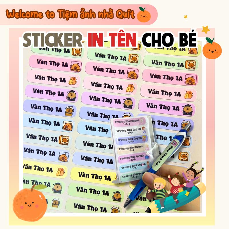 Sét 100 tem STICKER cute in tên bé dán đồ dùng học tập