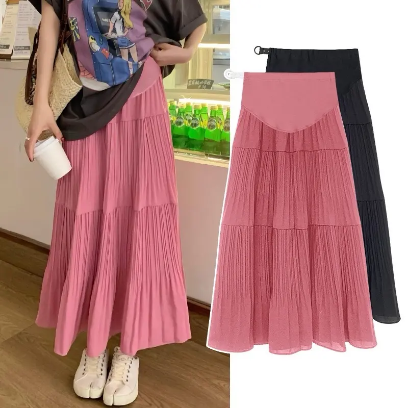 Chân váy bầu dài vải voan dập ly Cv3 -hàng nhập cao cấp, có 2 màu lựa chọn Cotton Thun Đầm Bầu