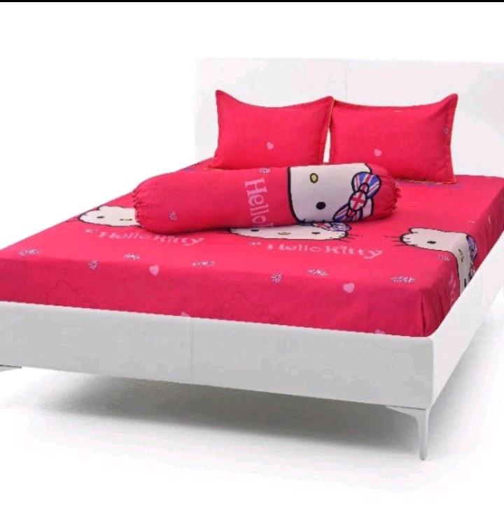 Set ga vỏ gối 4 món Kate Cotton Poly – Ga bo chun thoáng mát 4 mùa - Mẫu Hello Kitty