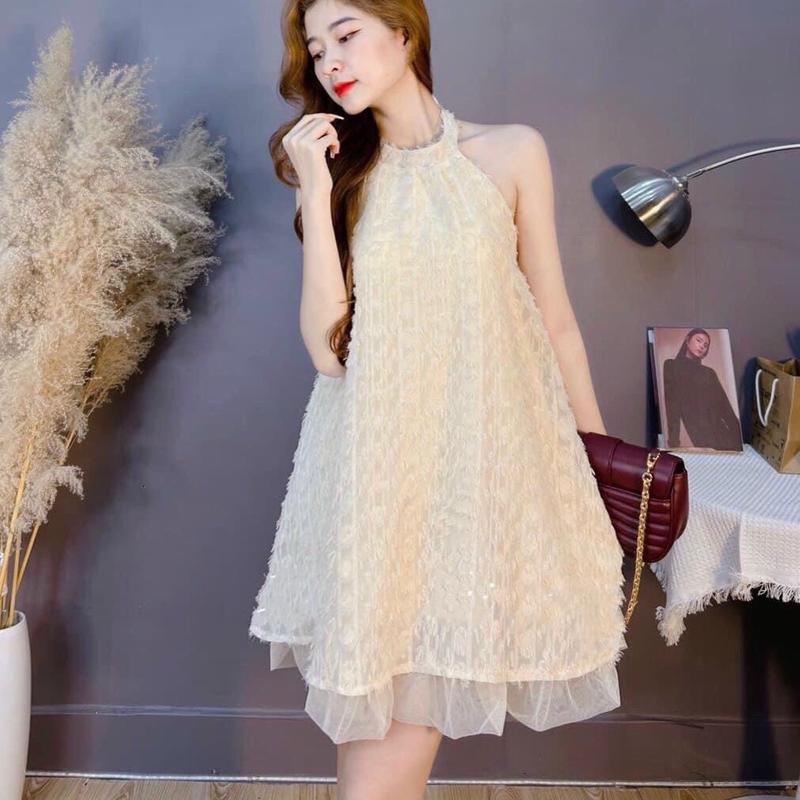 3M197 Đầm Baby Doll Nữ Thiết Kế Cổ Yếm Bèo Lưới 2 Lớp Cách Điệu Gợi Cảm Bồng Bềnh Dress Women (có lót mút) - Botstore bigsize lông vũ corset tầng váy  suông