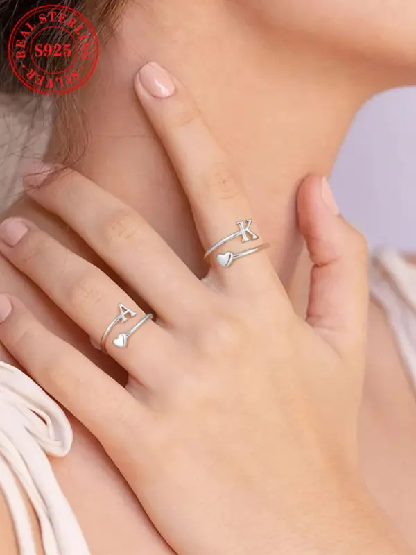 S925 Sterling Silver Fashion Letter A-Z Ring, Fashion Jewelry for Party, Daily Clothing Decor, Trendy All-match & Exquisite Jewelry for Birthday Gift 3