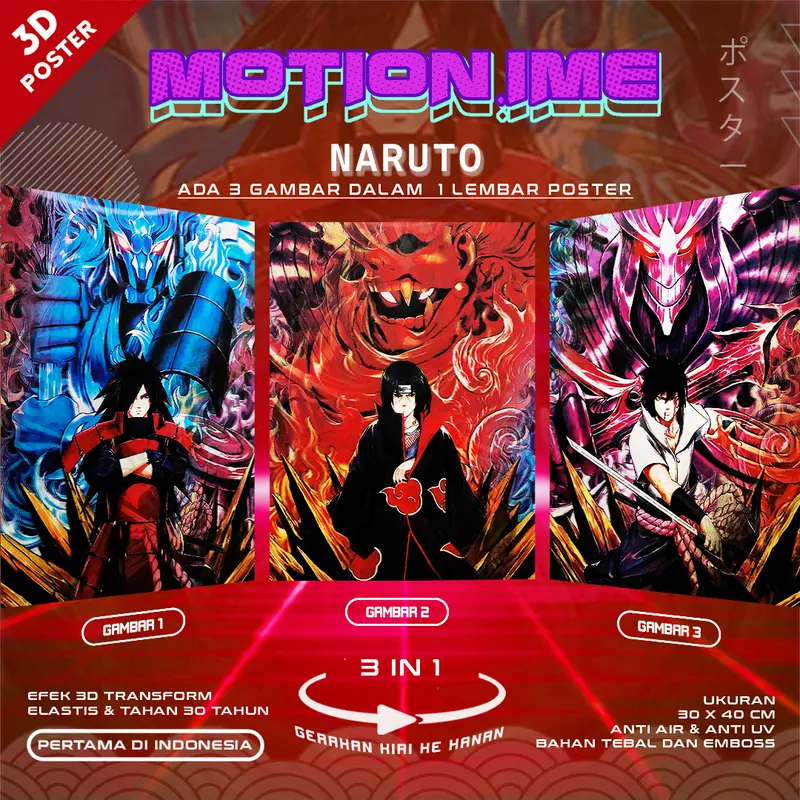 3D Poster Lenticular Naruto Sasuke Itachi Anime Hiasan Dinding Wall Decor 2