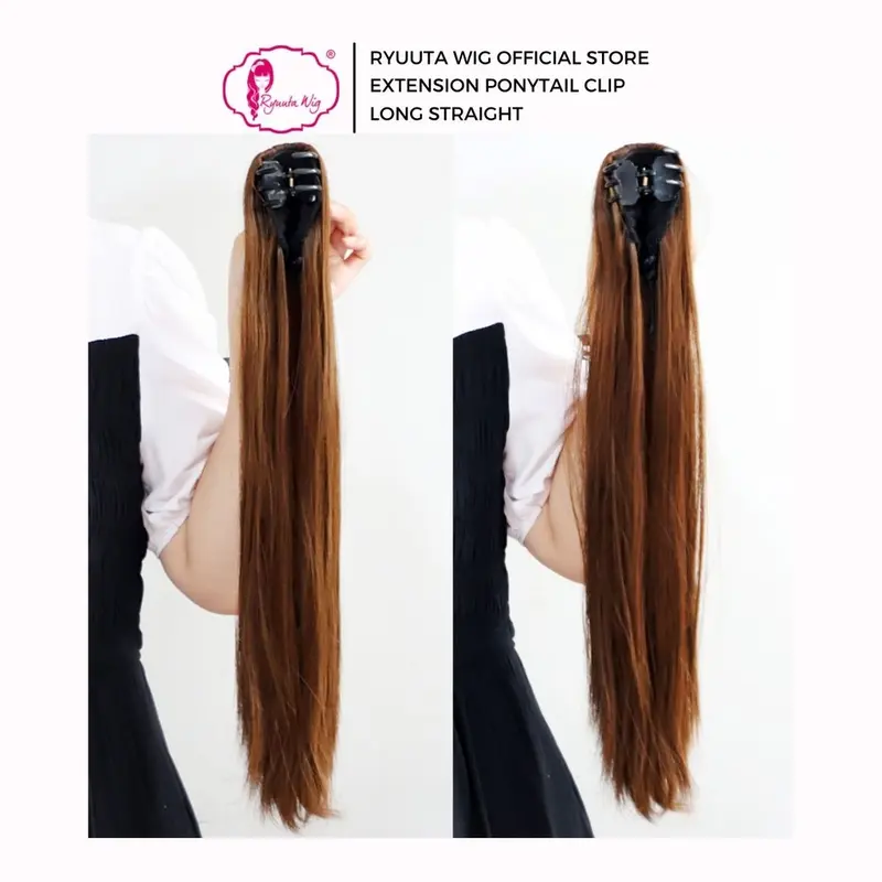 Ryuuta Wig Extension Ponytail Jepit Lurus Panjang Hitam Coklat PTC 45 cm 55 cm 65 cm 1