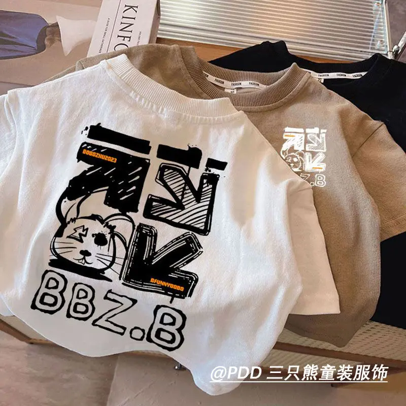 Áo Thun Ngắn Tay Cho Trẻ Em, 100% Cotton, Hàng Mới Về, Bộ Sưu Tập Năm 2025, Thích Hợp Cho Bé Trai, Áo Trẻ Em, Phong Cách Phương Tây, Hợp Xu hướng Và Ngầu, Được Làm Bằng 6738 Bộ Sưu Tập Người