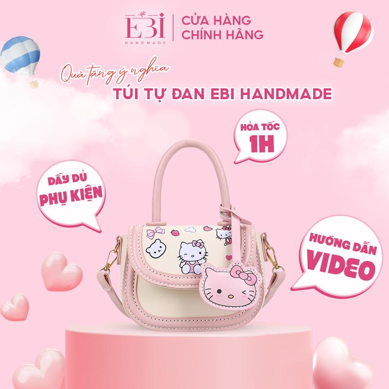Túi xách nữ EBI HANDMADE tự đan da Pu họa tiết hoạt hình mèo Hello Kitty cute thủ công DIY làm quà tặng bạn gái- ES150
