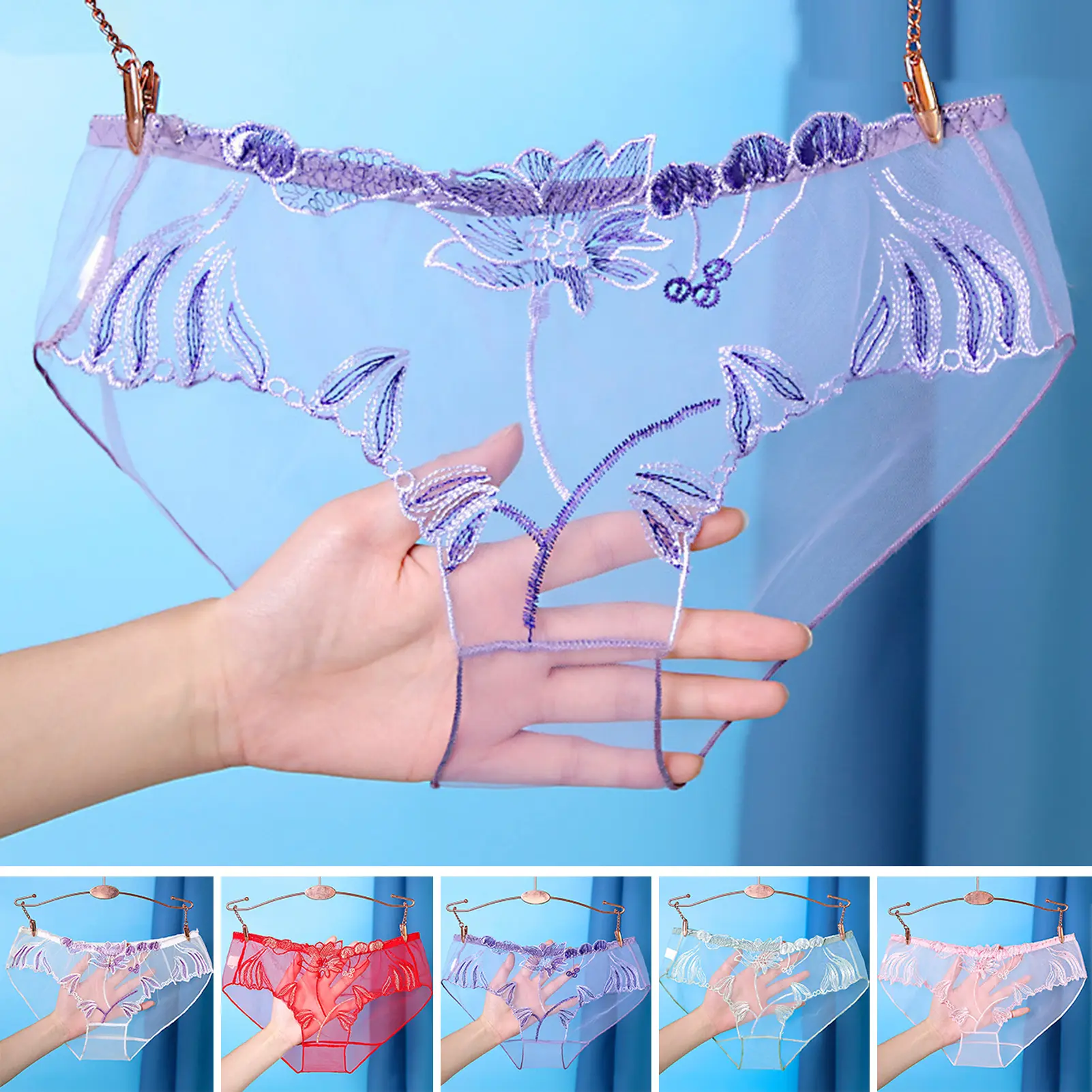 Quần Lót Nữ Ren Thêu, Cạp Thấp, Gngingy, Nhanh Khô, May Tinh Xảo, Siêu Mỏng, Trong Suốt, Gợi Cảm, Đồ Lót
