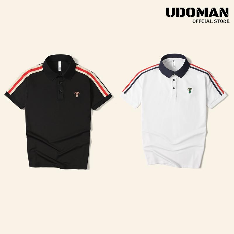 Deal Sale Áo polo nam UDOMAN màu trắng phối kẻ đỏ xanh than HT UD.53